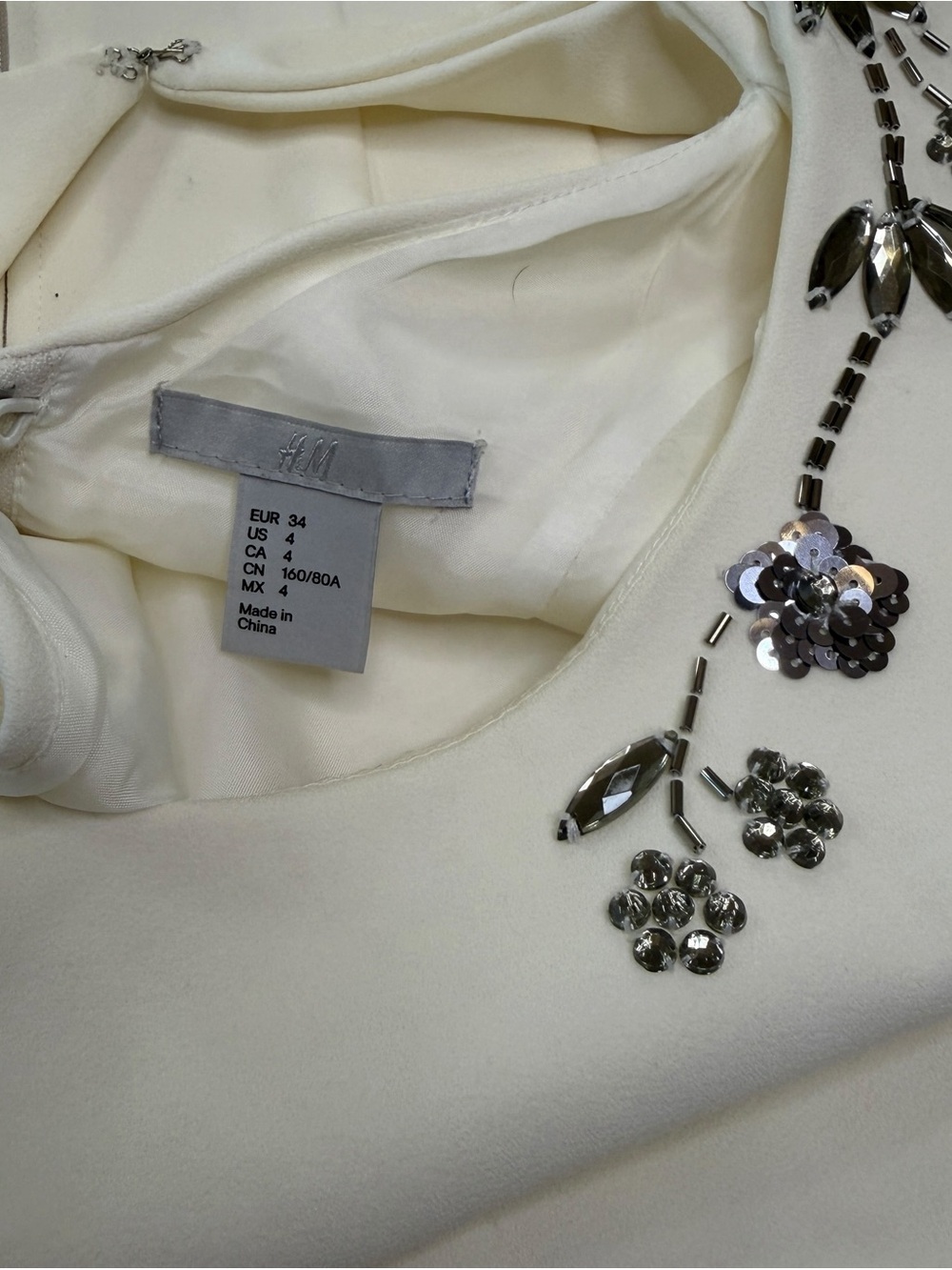 H&M Cream Sleeveless Sheath Dress with Beaded Neckline - Picture 4 of 5